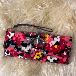 NEW Poppie Jones floral abstract pink black gray accordion wallet bright